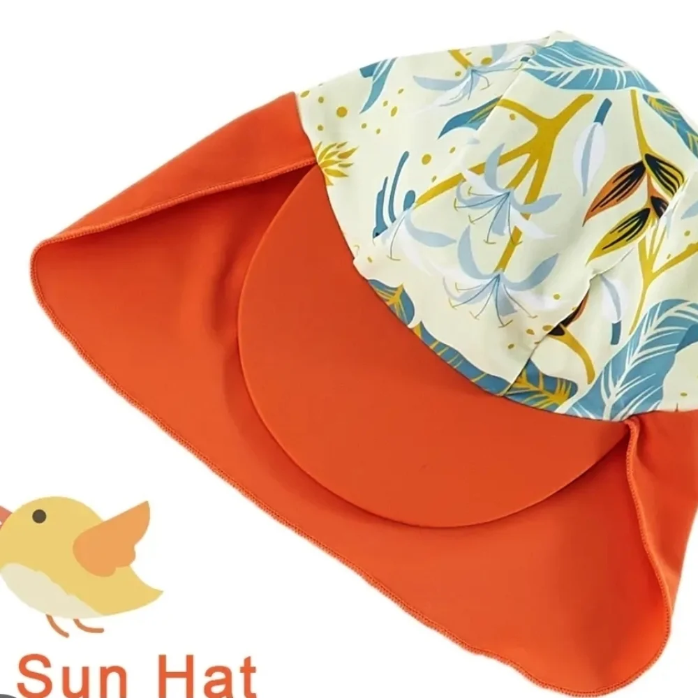 Kids Orange Floral Sun Hat - Lightweight Swim Sun Hat SPF 50